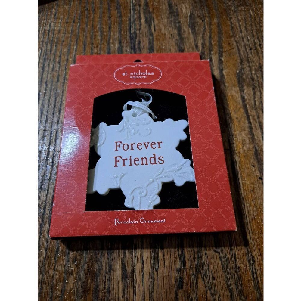 St Nicholas Square Forever Friends Porcelain Snowflake Christmas Tree Ornament